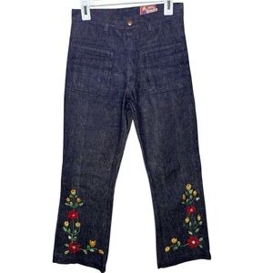 Vintage 1970s floral embroidered flare jeans Dude waist 28 hippie salvage denim
